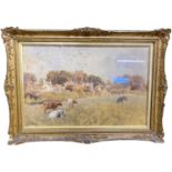 Charles James Fox RA (British, 20th century), a village scene with grazing cattle, watercolour,