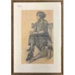 British School, 20th century, portrait of a seated lady, graphite on paper, 19x12ins, mounted,