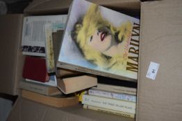 Box containing a quantity of books, to include Marilyn Monroe, Pushkin etc