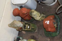 Mixed Lot: Concrete gnomes, squirrel and a model cottage