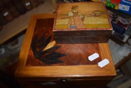 Wooden box with inlay and further small box with Dutch style to the front