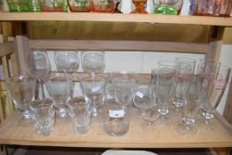 Quantity of various assorted clear drinking glasses
