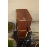 Vintage wooden bound trunk and three metal filing drawers (4)