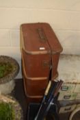 Vintage wooden bound trunk and three metal filing drawers (4)