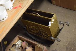 Magazine rack with brass finish together with further metal holder