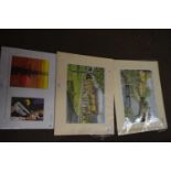 Mixed Lot: Mounted study of electricity pylons and control centre together with two mounted studies,