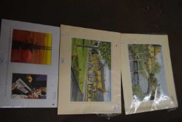 Mixed Lot: Mounted study of electricity pylons and control centre together with two mounted studies,