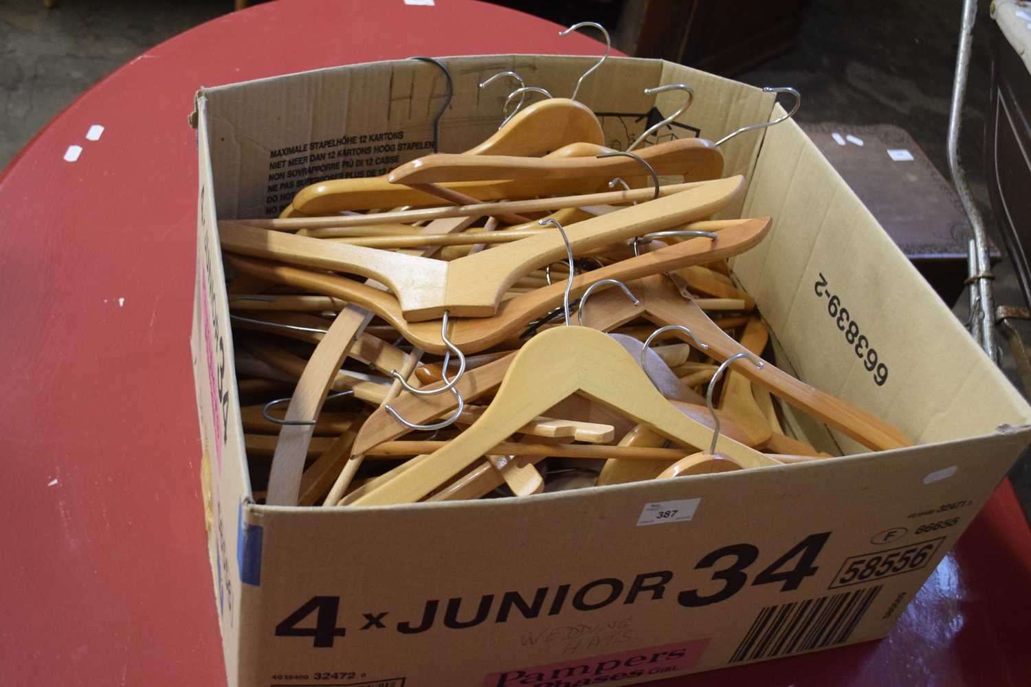 Box of various coat hangers