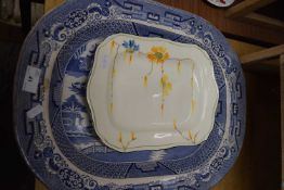 Willow pattern meat plate and one other (2)