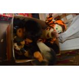 A mixed lot of various soft toys, to include Tigger, Eeyore, Biker bulldog etc