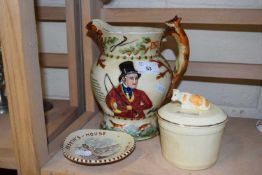 Crown Devon fox hunting musical jug and two other china items