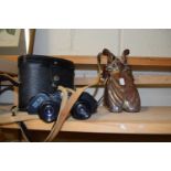 Boxed set of binoculars and further metal ornament