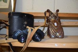 Boxed set of binoculars and further metal ornament