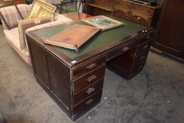 Early 20th Century hardwood twin pedestal office desk with nine drawers, 152cm wide