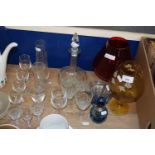 Mixed Lot: Various assorted glass wares to include vases, decanter, drinking glasses etc