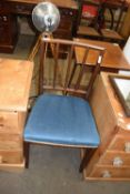 Single mahogany dining chair with blue upholstered seat