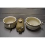 Two chamber pots and a stoneware hot water bottle