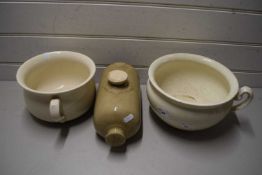 Two chamber pots and a stoneware hot water bottle