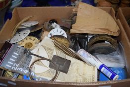 Large box of various assorted clock faces and parts