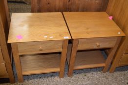 Pair of modern light oak single drawer bedside tables, 50cm wide