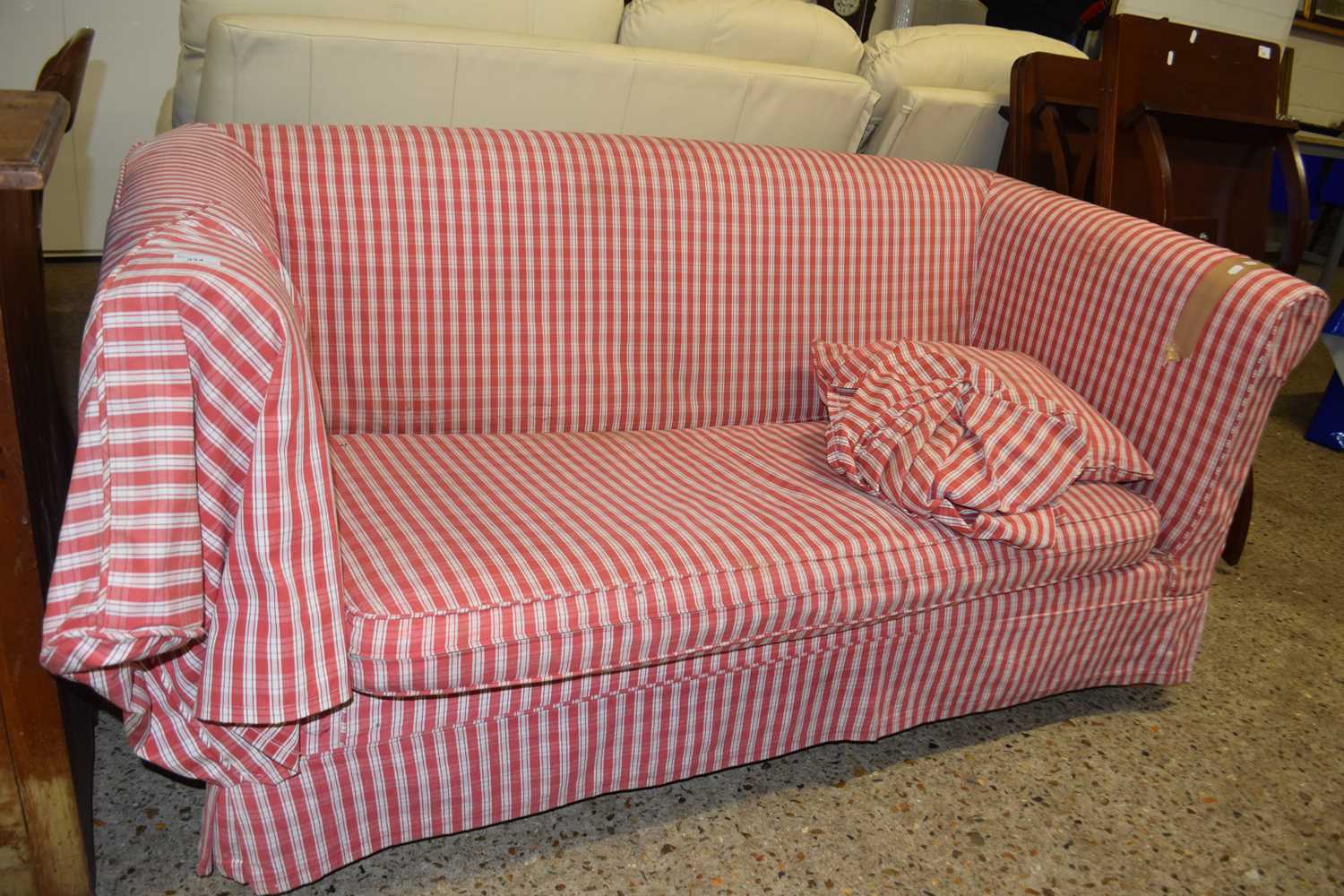 Striped upholstered two seater sofa