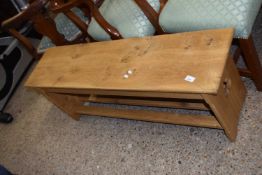 Modern oak hall bench with slatted base shelf