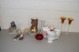 Mixed Lot: Various assorted ceramics to include a Nao figure, Italian glass candlesticks and various