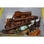 Box of various assorted tobacco pipes