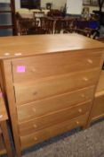 Modern light oak five drawer chest, 88cm wide