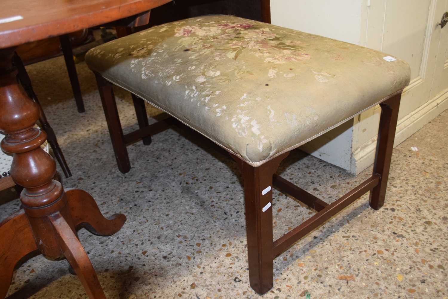 Georgian style mahogany framed footstool with floral upholstered top (a/f)