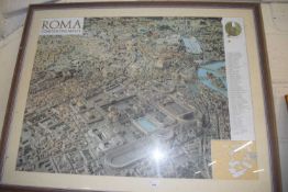 Modern coloured print Roma, framed and glazed