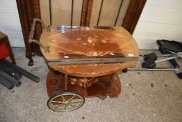 20th Century continental lacquered drinks trolley with floral decoration