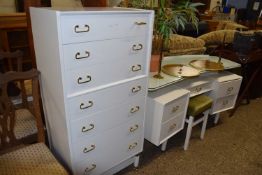 Retro white dressing table with stool together with accompanying seven drawer chest (3)