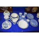 Collection of various blue and white tea wares, blue and white ginger jar and other items