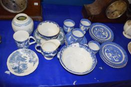 Collection of various blue and white tea wares, blue and white ginger jar and other items