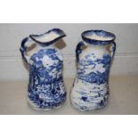 Blue and white jug and a similar vase (2)