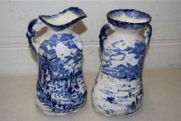 Blue and white jug and a similar vase (2)