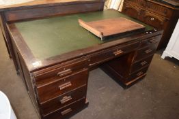 Early 20th Century hardwood twin pedestal office desk with nine drawers, 152cm wide