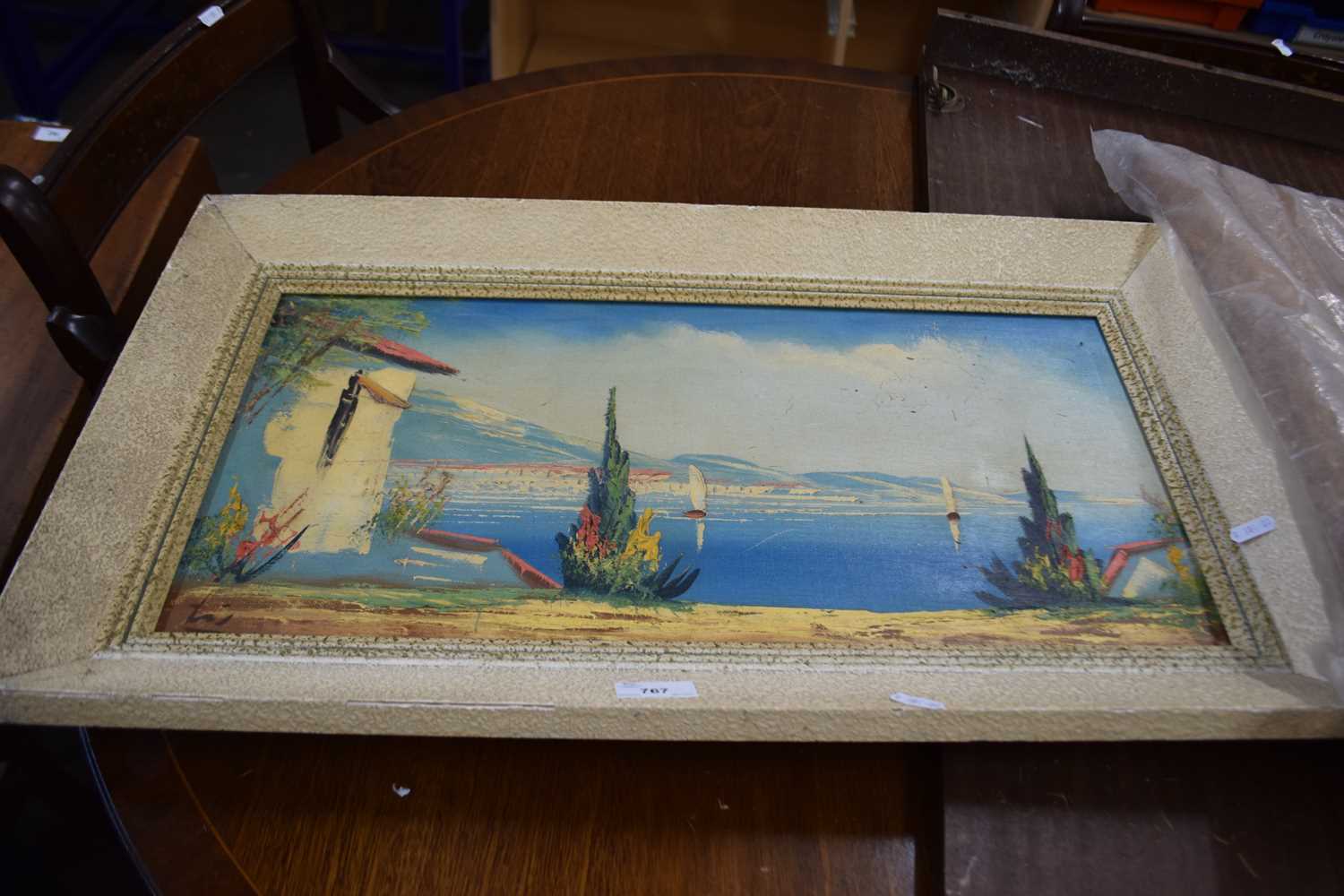 Continental study of a Italian bay scene, oil on canvas, framed