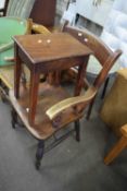 Victorian elm seated carver chair together with a mahogany stool (2)