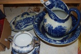 Modern blue and white iron stone jug and bowl plus other ceramics