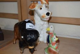Mixed lot comprising a Sylvac model dog, duck shape salt and pepper pots and a further model