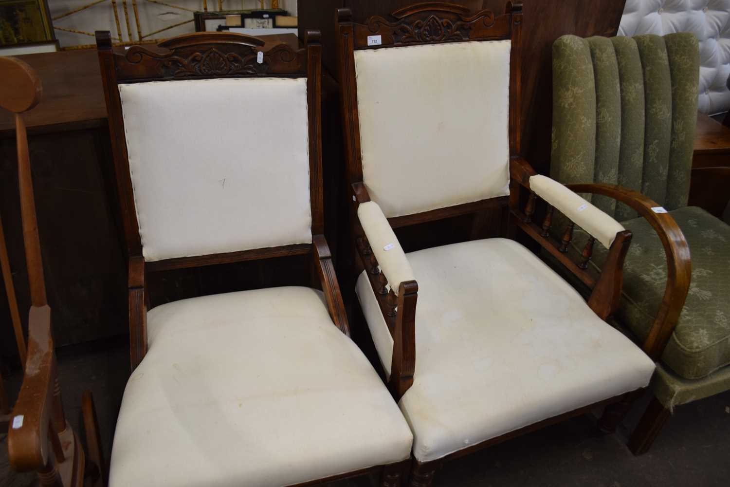 Pair of late Victorian ladies and gents upholstered chairs