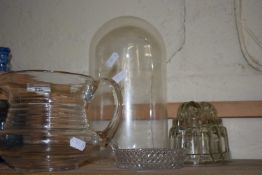 Mixed Lot: Glass jug, jelly mould, glass dome (a/f) etc