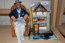 Royal Doulton figure 'Taking Things Easy' together with a further pottery model of a house