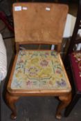 Walnut veneered side chair with tapestry seat