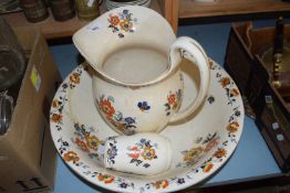 Floral decorated wash bowl and jug