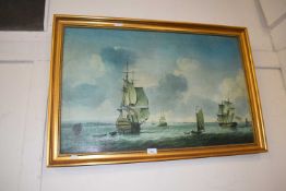 Coloured print, shipping scene