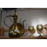 Mixed Lot: Brass Middle Eastern coffee pot together with further goblets and trays