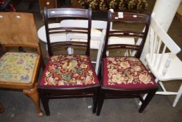 Pair of 19th Century mahogany ladder back dining chairs with tapestry seats